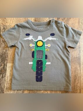 Boden Gray Tee with Green Motorcycle Applique